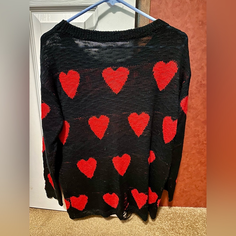 Black Sweater with Red Heart Pattern - Picture 2 of 2